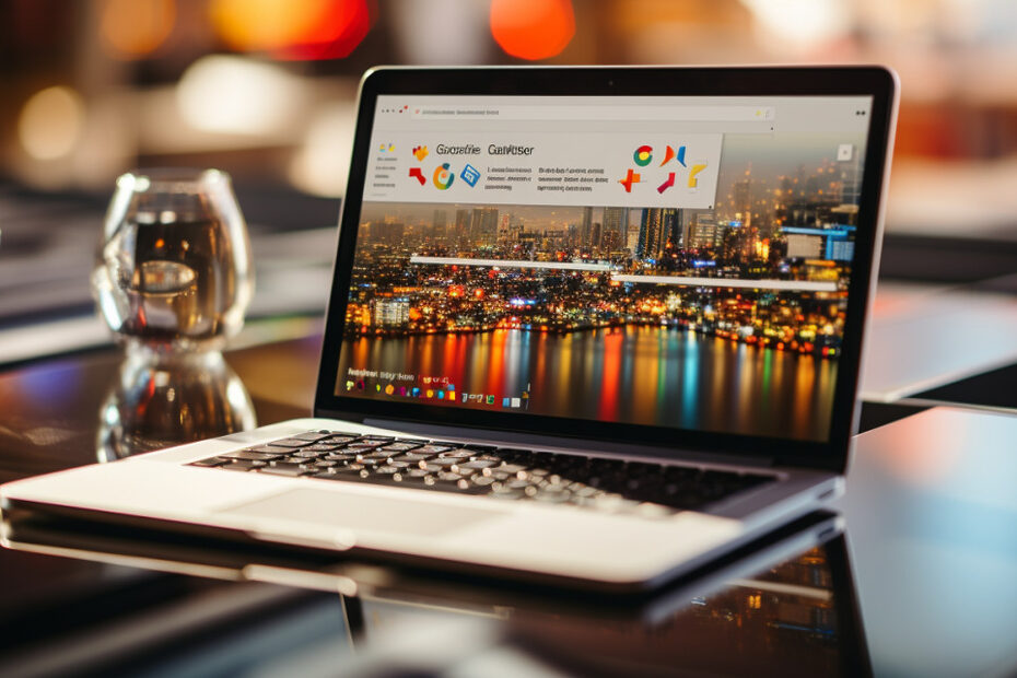 Computer mit bunten Daten auf einem Schreibtisch